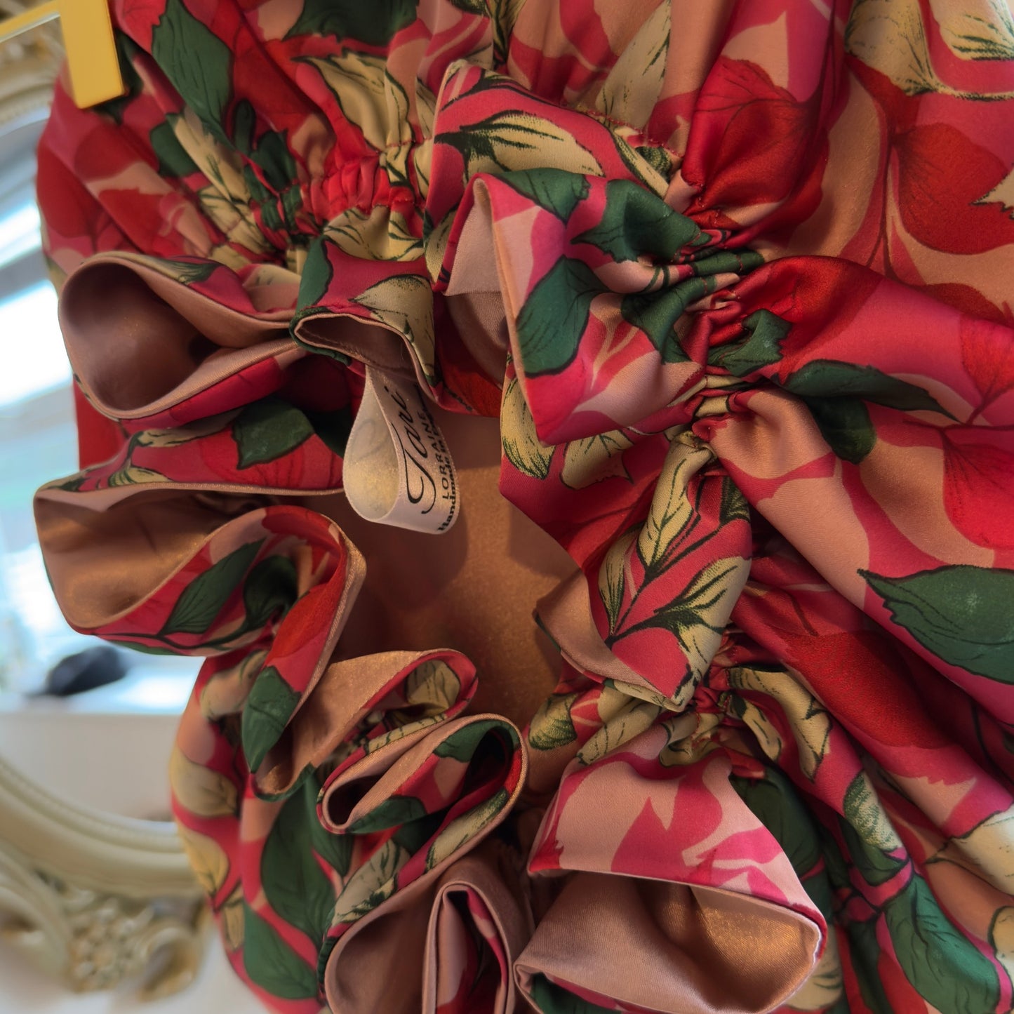 Soft Petal Print Silky Bonnet