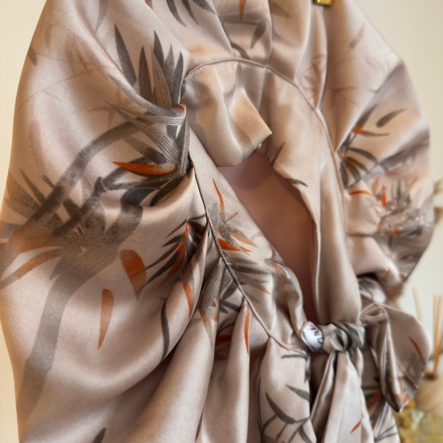 Beige Silky Print Bonnet