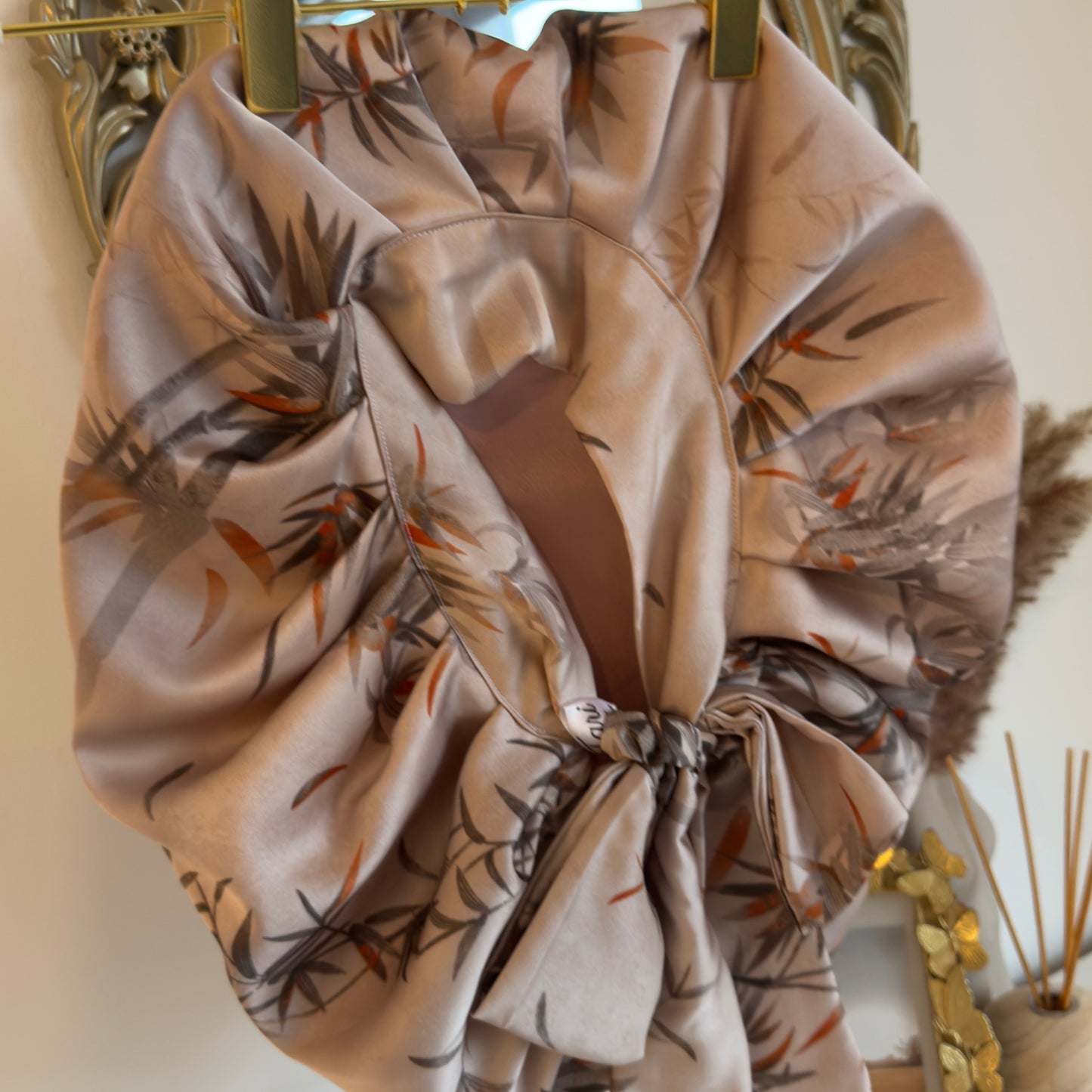 Beige Silky Print Bonnet