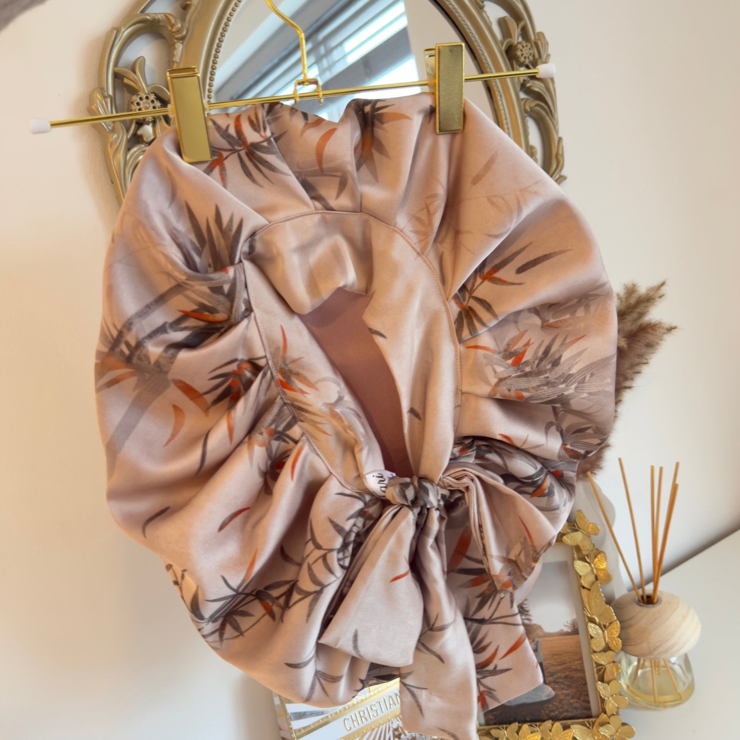 Beige Silky Print Bonnet