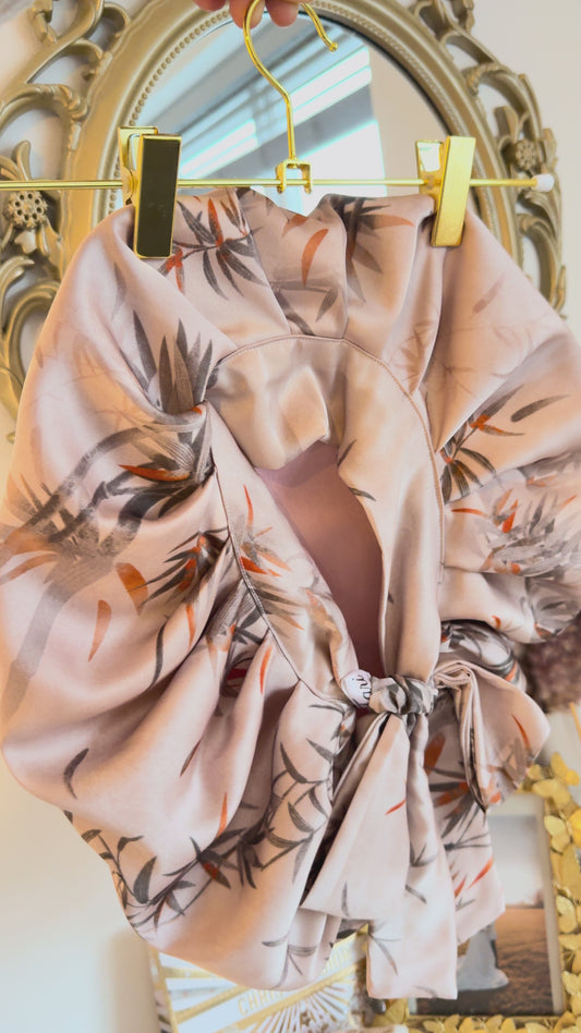 Beige Silky Print Bonnet